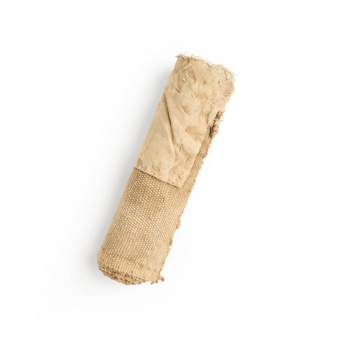 Vintage Patched Rice Sack Chabu rolled, showing the stitched patch