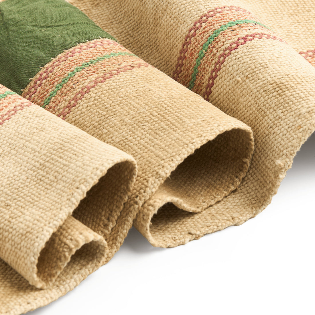 Vintage Green Stripe Rice Sack Chabu stripe and green backing detail