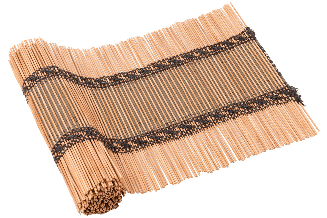 Earthen Treasure, a handwoven bamboo and cotton chabu, laid out