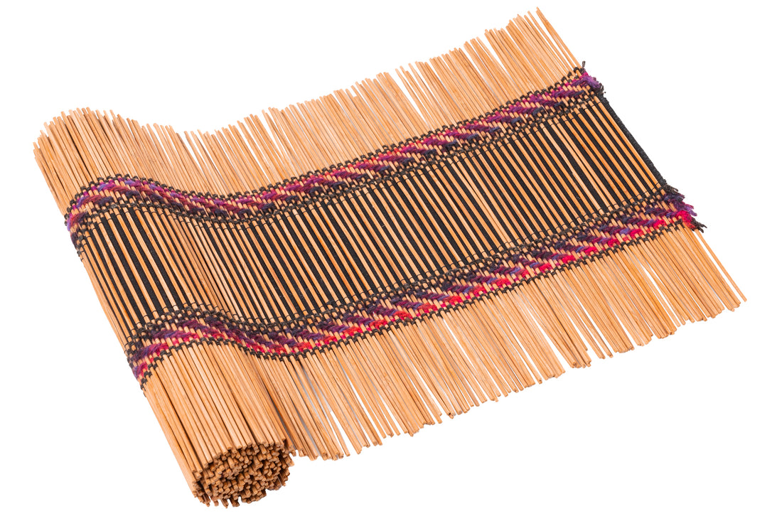 Genesis, a handwoven bamboo and cotton chabu, laid out