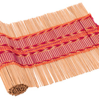 Phoenix Rising, a handwoven bamboo and cotton chabu, laid out