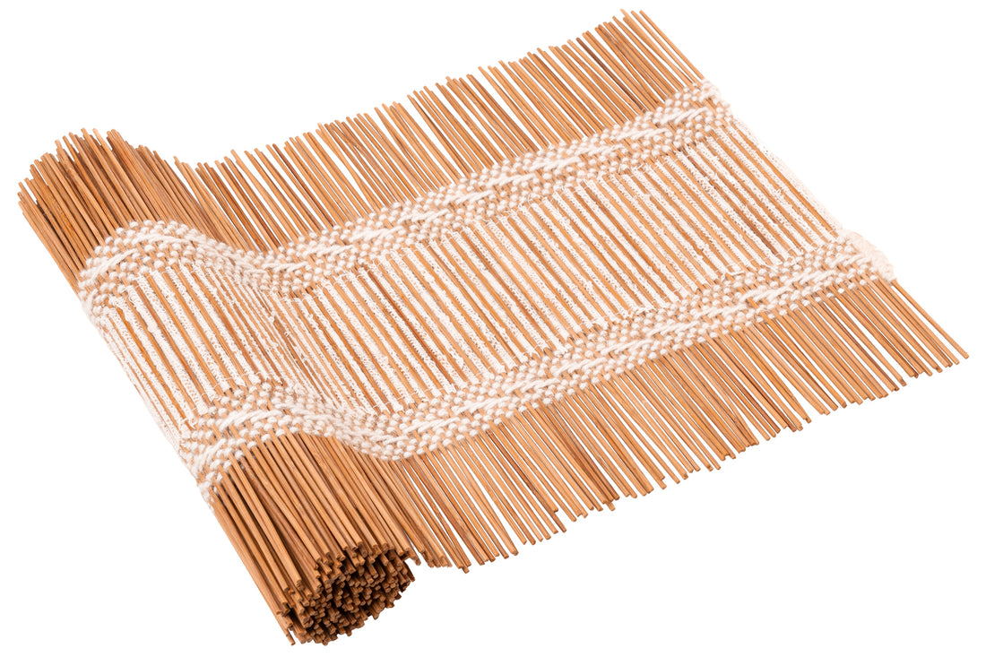 Purity, a handwoven bamboo and cotton chabu, laid out