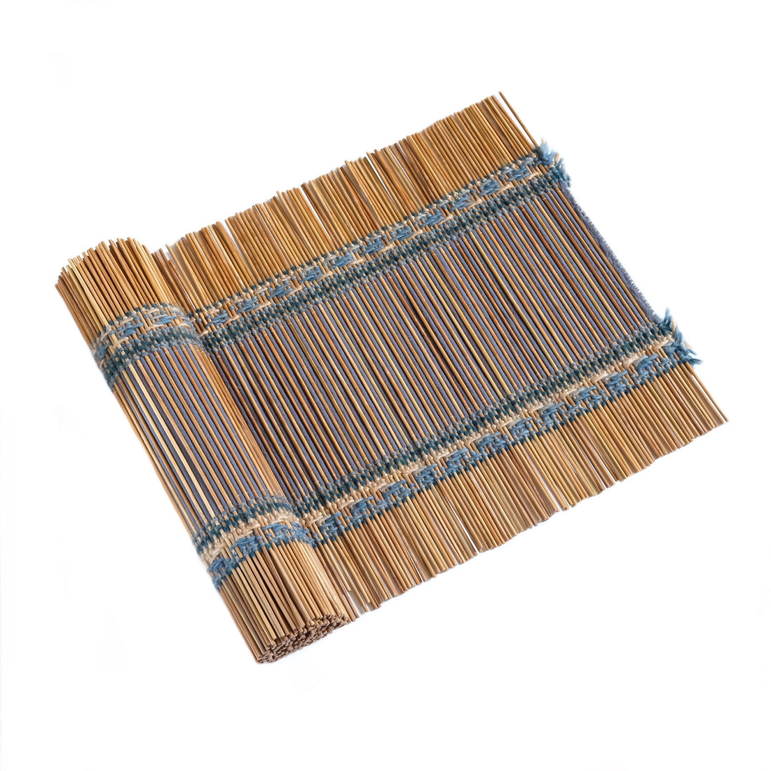 Summer Sky, a handwoven bamboo and cotton chabu, laid out