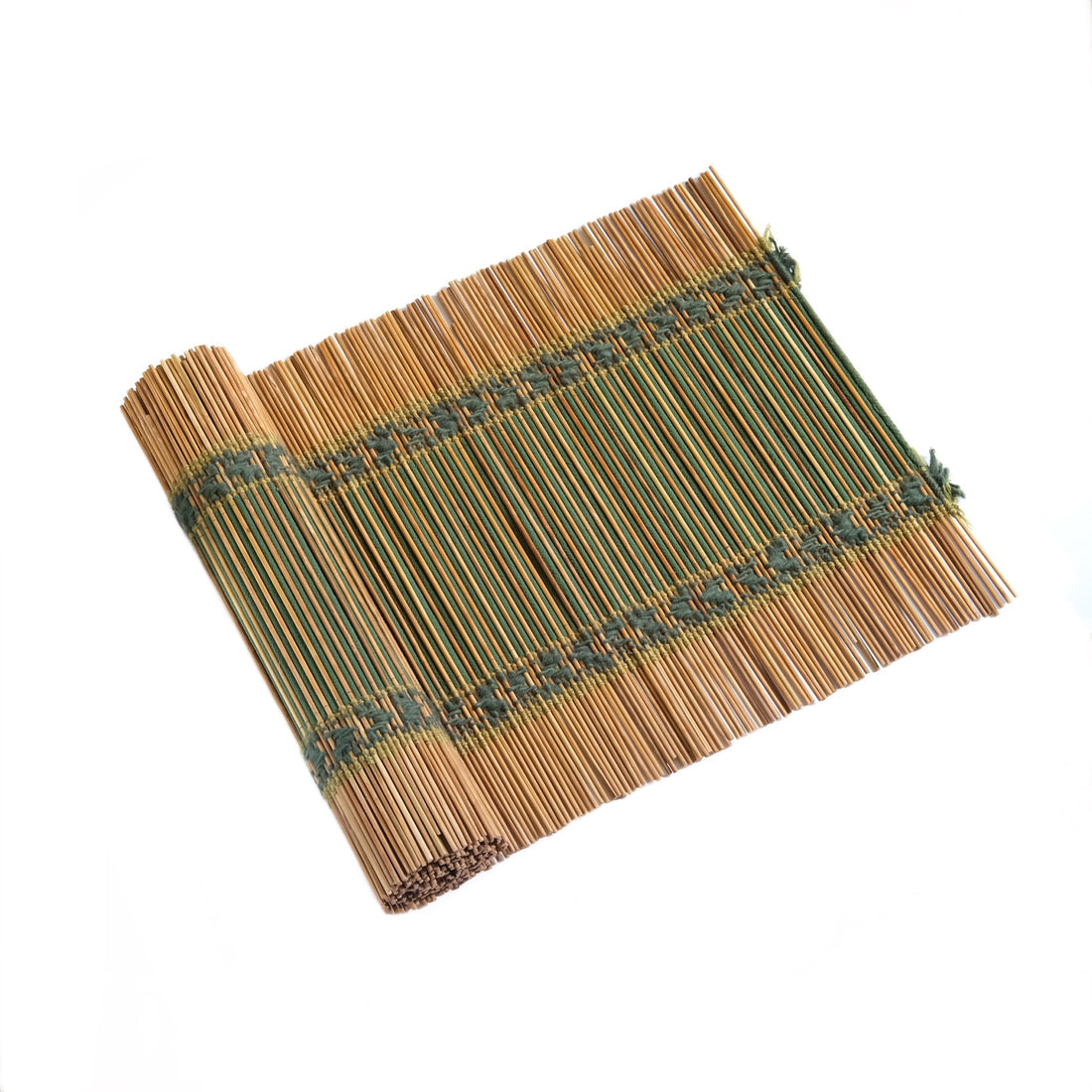 Verdant Path, a handwoven bamboo and cotton chabu, laid out